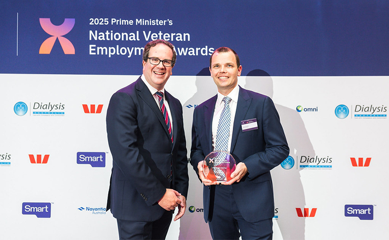 Wilson Security team receiving the Large Employer of the Year award at the 2025 Prime Minister&rsquo;s National Veteran Employment Awards at Parliament House, Canberra.